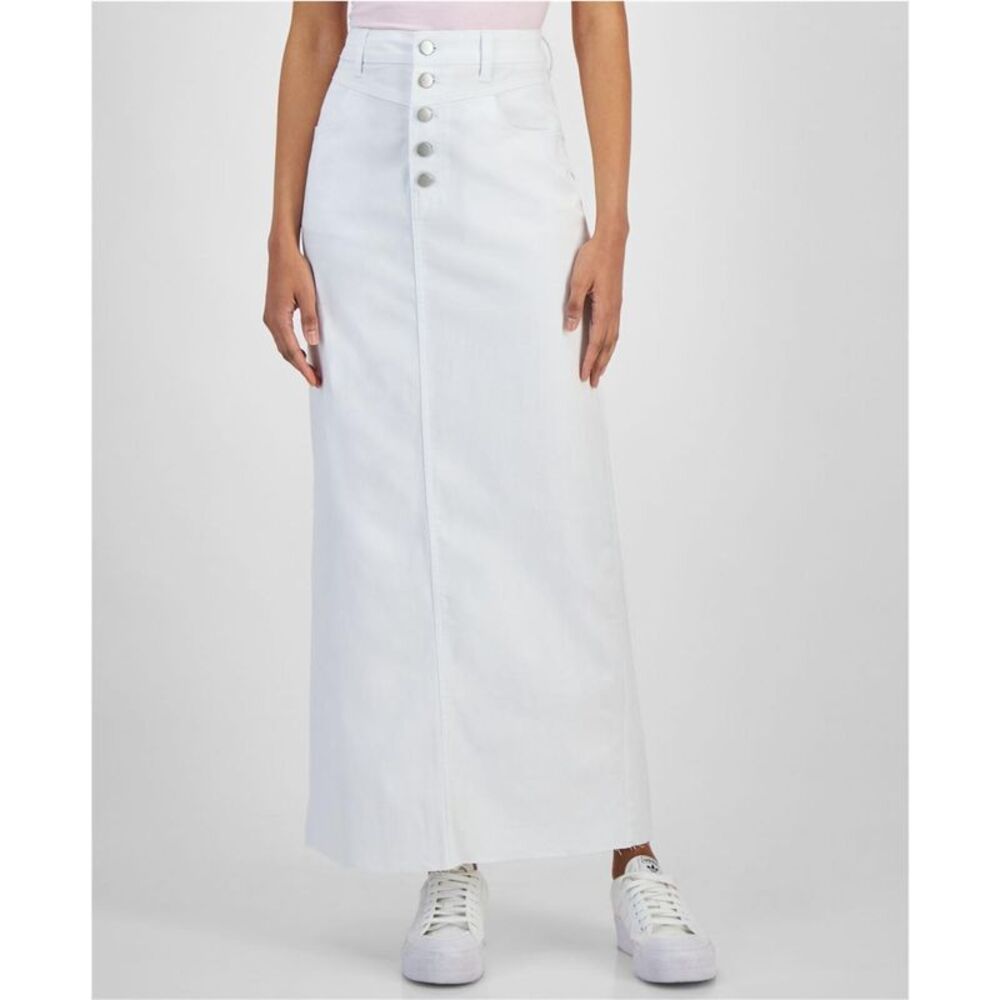 Tinseltown Womens Solid Button Fly Maxi Skirt, White, Juniors, 1, DM